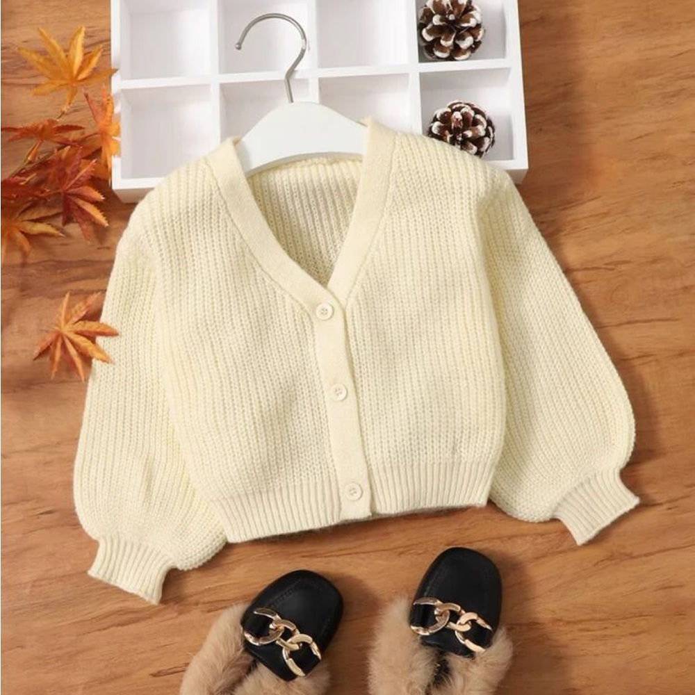 Baby girls / toddler girls button front puff sleeve knit sweater cardigan jacket - Picture 1 of 3